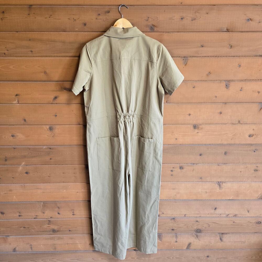 Universal Standard Kate Twill Jumpsuit NWT Vintage Khaki XS 10-12 Snap Boho Top - Picture 4 of 6